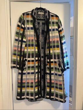 Plaid Open-Front Long Cardigan Sweater in Multicolor